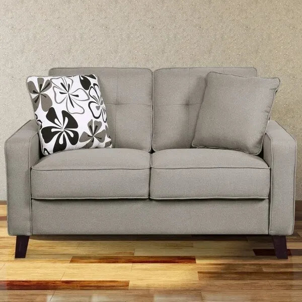 Causeuse capitonnée en lin de style Mid-Century avec pieds en bois et accoudoirs carrés – 5 coloris