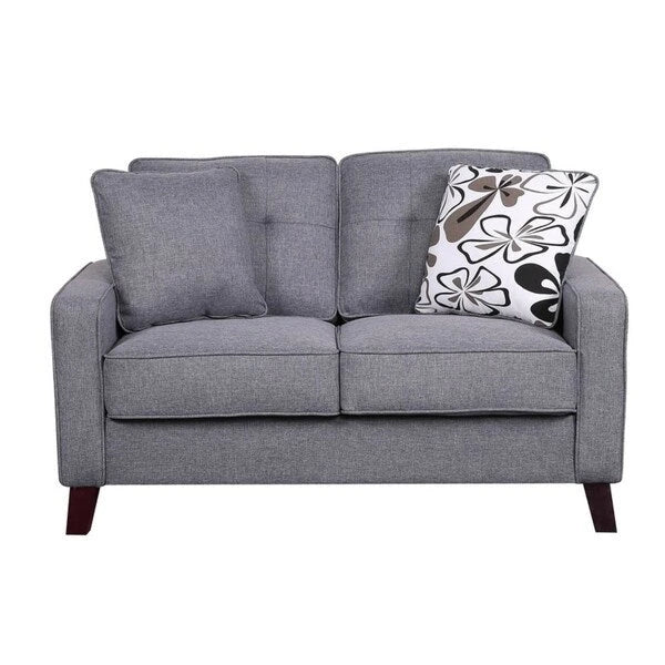 Causeuse capitonnée en lin de style Mid-Century avec pieds en bois et accoudoirs carrés – 5 coloris