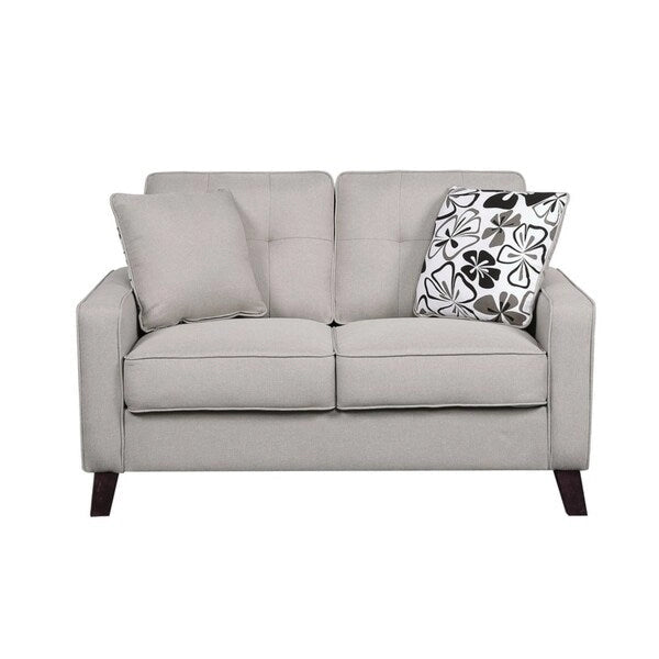 Causeuse capitonnée en lin de style Mid-Century avec pieds en bois et accoudoirs carrés – 5 coloris