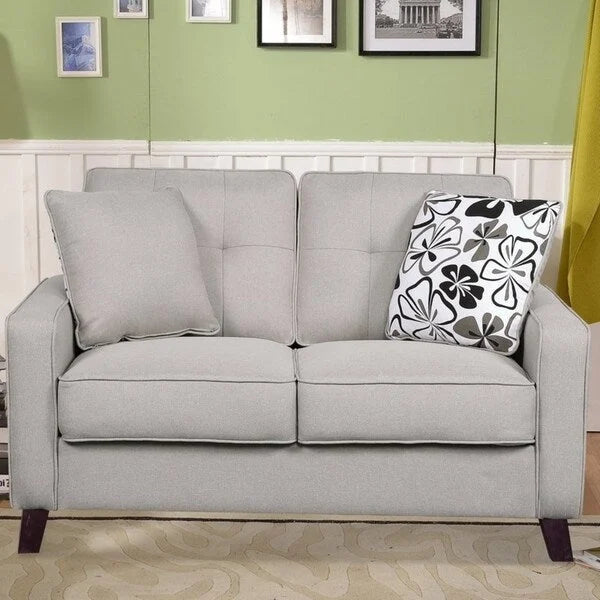 Causeuse capitonnée en lin de style Mid-Century avec pieds en bois et accoudoirs carrés – 5 coloris