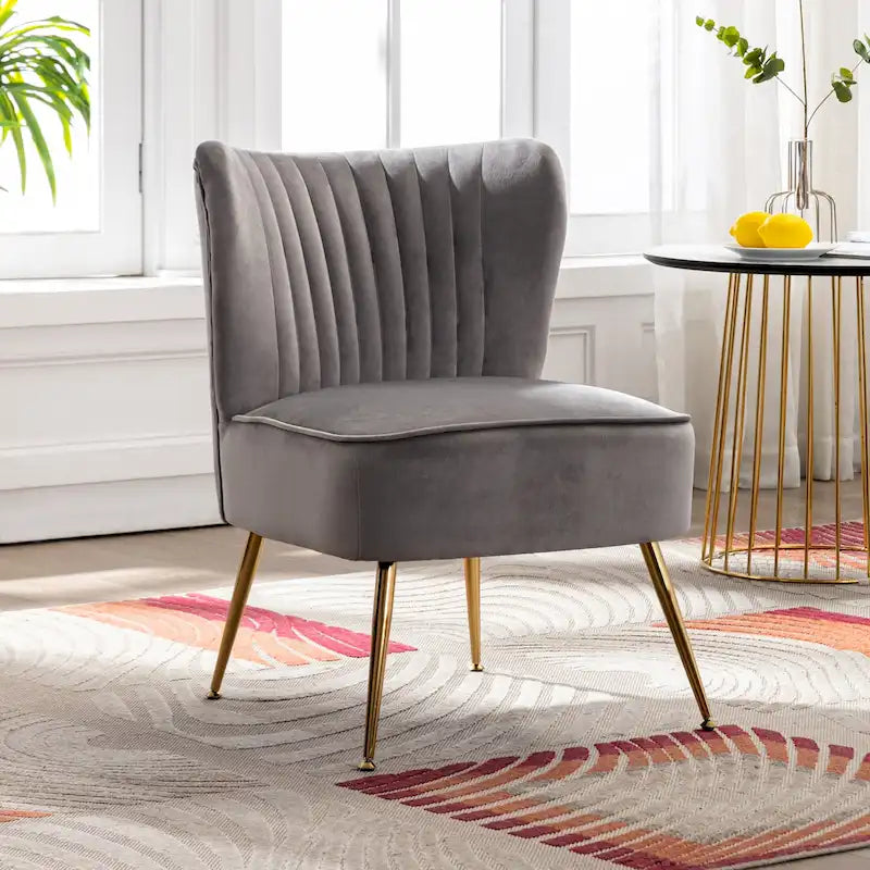 Fauteuil d'appoint capitonné en velours avec pieds dorés