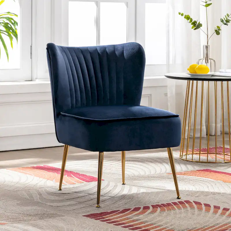 Fauteuil d'appoint capitonné en velours avec pieds dorés