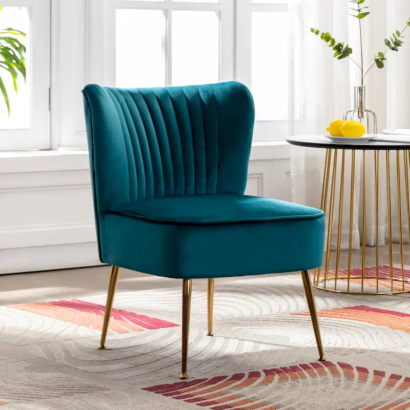 Fauteuil d'appoint capitonné en velours avec pieds dorés