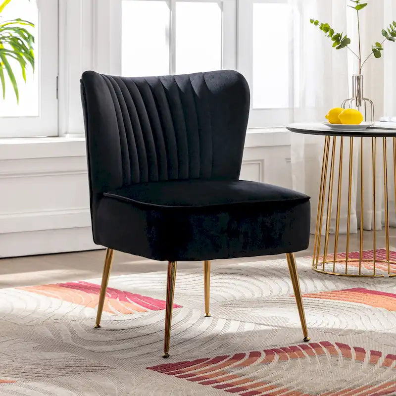 Fauteuil d'appoint capitonné en velours avec pieds dorés