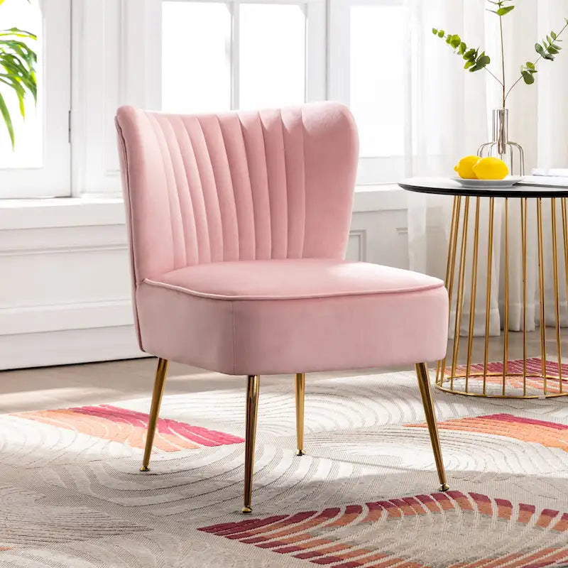 Fauteuil d'appoint capitonné en velours avec pieds dorés