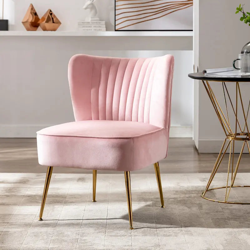 Fauteuil d'appoint capitonné en velours avec pieds dorés