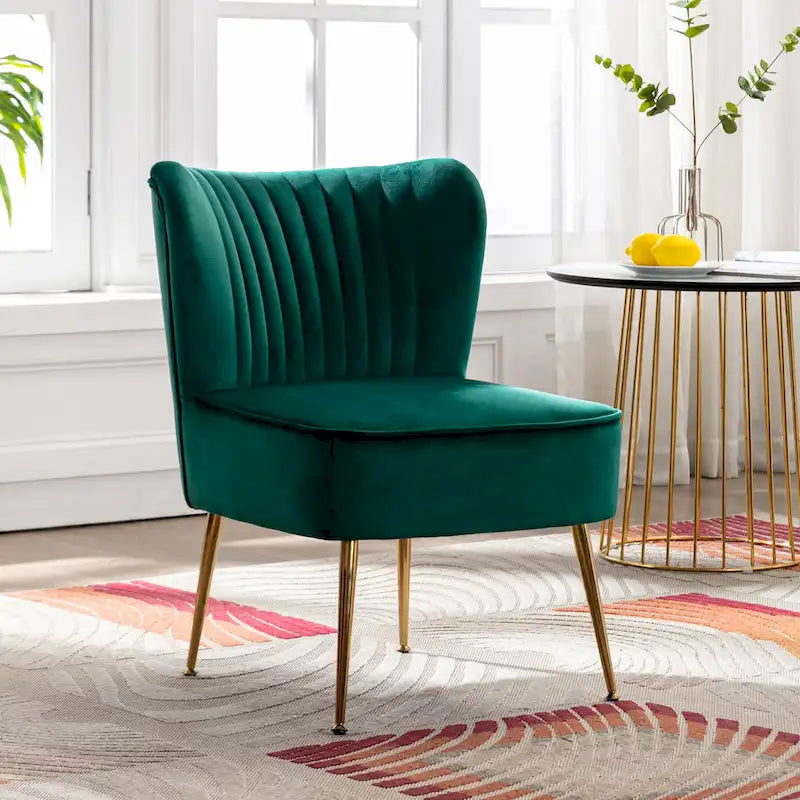 Fauteuil d'appoint capitonné en velours avec pieds dorés