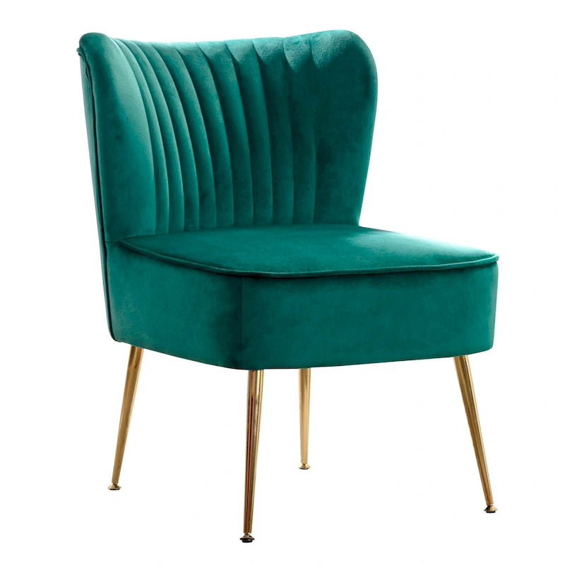 Fauteuil d'appoint capitonné en velours avec pieds dorés