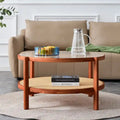 Table basse ronde en verre et rotin avec cadre en bois massif — 2 coloris