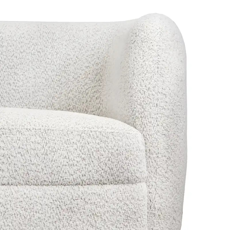 Canapé bouclette à accoudoirs incurvés avec coussin d'assise incurvé et pieds ronds en bois — 3 coloris