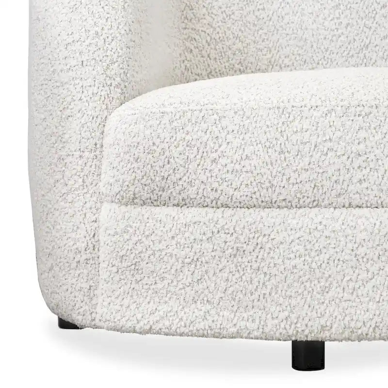 Canapé bouclette à accoudoirs incurvés avec coussin d'assise incurvé et pieds ronds en bois — 3 coloris