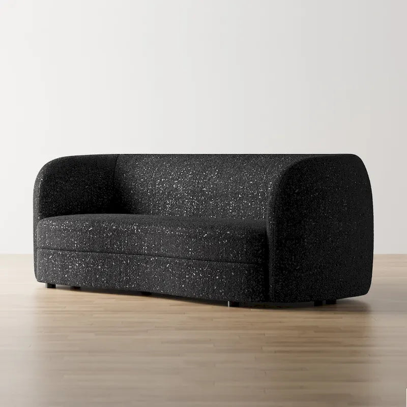 Canapé bouclette à accoudoirs incurvés avec coussin d'assise incurvé et pieds ronds en bois — 3 coloris