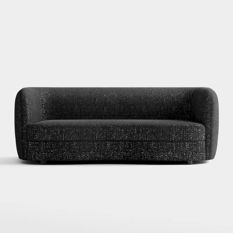 Canapé bouclette à accoudoirs incurvés avec coussin d'assise incurvé et pieds ronds en bois — 3 coloris