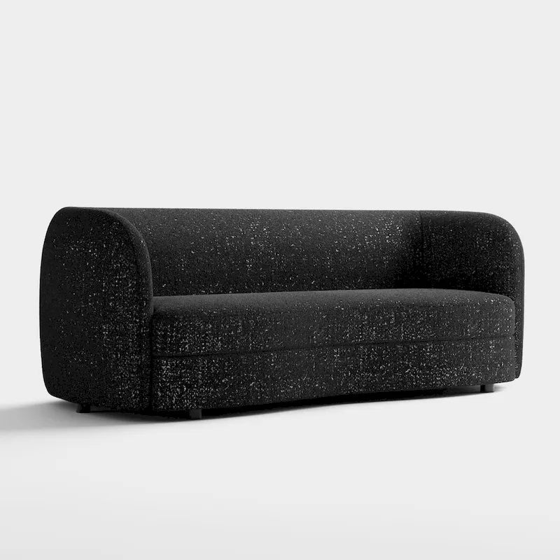 Canapé bouclette à accoudoirs incurvés avec coussin d'assise incurvé et pieds ronds en bois — 3 coloris