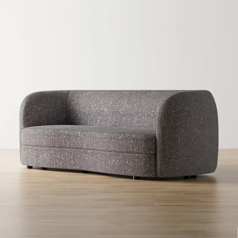 Canapé bouclette à accoudoirs incurvés avec coussin d'assise incurvé et pieds ronds en bois — 3 coloris