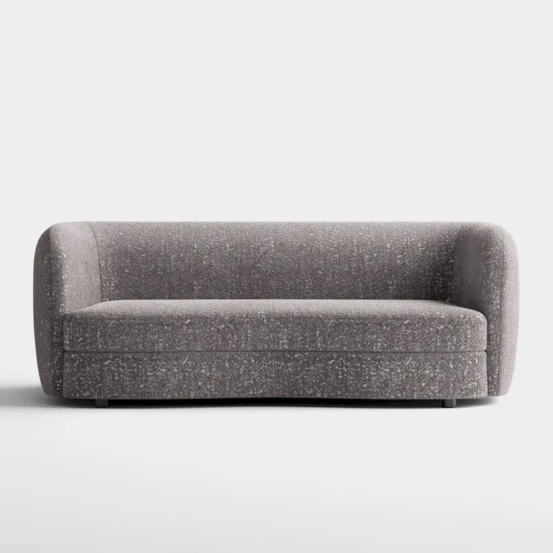 Canapé bouclette à accoudoirs incurvés avec coussin d'assise incurvé et pieds ronds en bois — 3 coloris