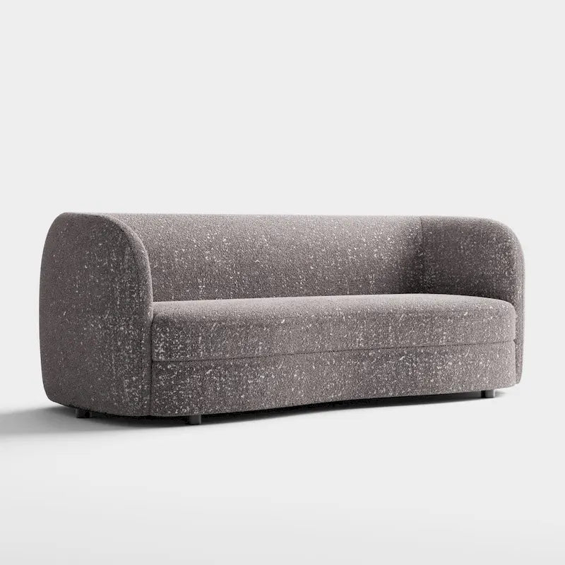 Canapé bouclette à accoudoirs incurvés avec coussin d'assise incurvé et pieds ronds en bois — 3 coloris