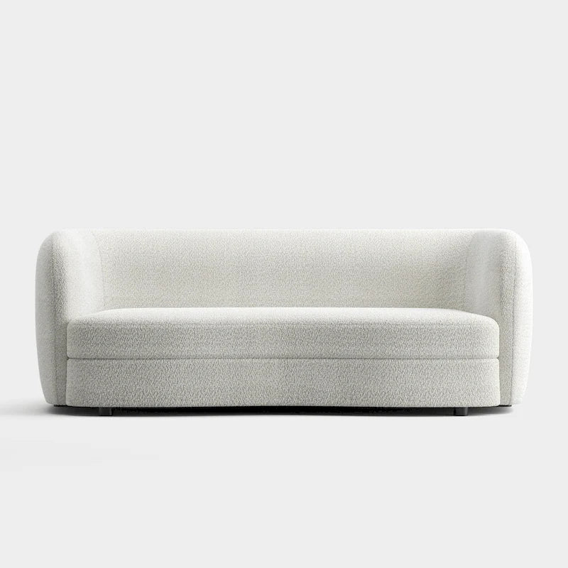 Canapé bouclette à accoudoirs incurvés avec coussin d'assise incurvé et pieds ronds en bois — 3 coloris