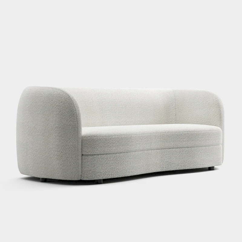 Canapé bouclette à accoudoirs incurvés avec coussin d'assise incurvé et pieds ronds en bois — 3 coloris