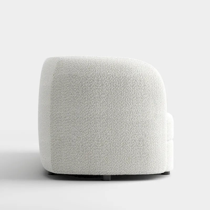 Canapé bouclette à accoudoirs incurvés avec coussin d'assise incurvé et pieds ronds en bois — 3 coloris
