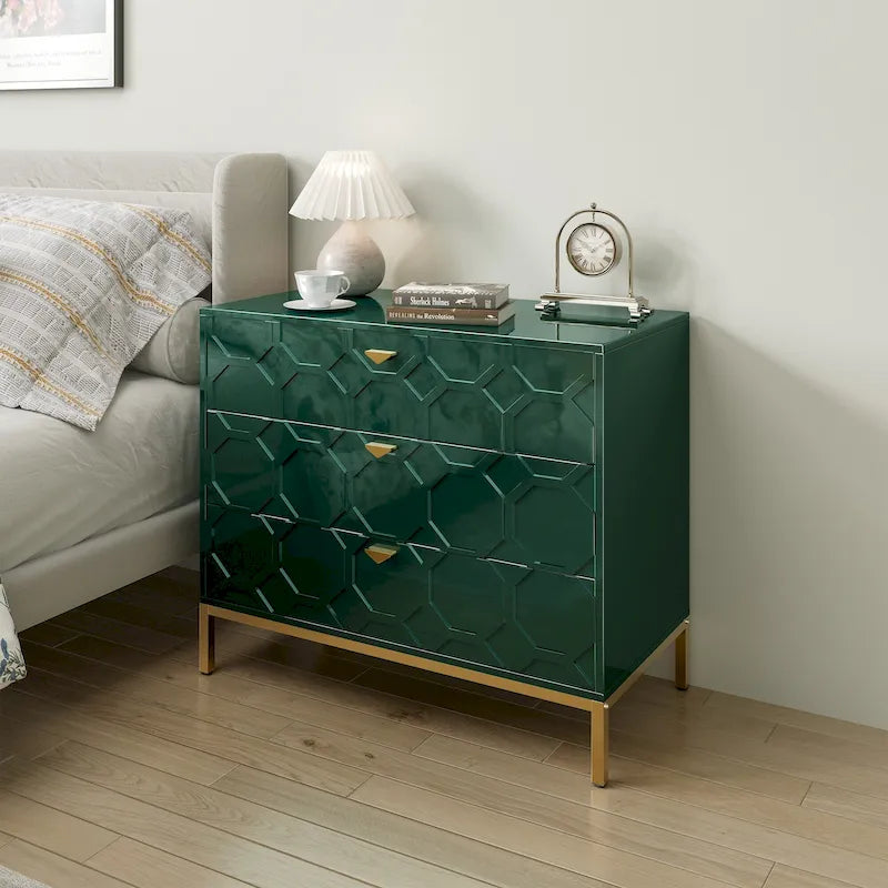 Commode de rangement moderne à 3 tiroirs avec pieds dorés