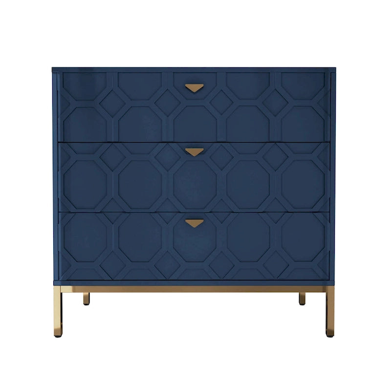 Commode de rangement moderne à 3 tiroirs avec pieds dorés