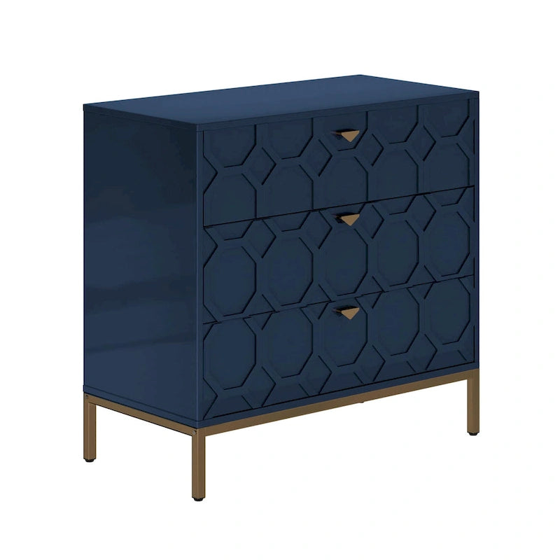 Commode de rangement moderne à 3 tiroirs avec pieds dorés