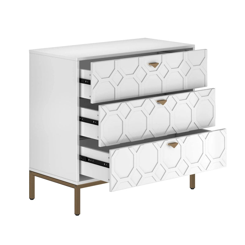 Commode de rangement moderne à 3 tiroirs avec pieds dorés