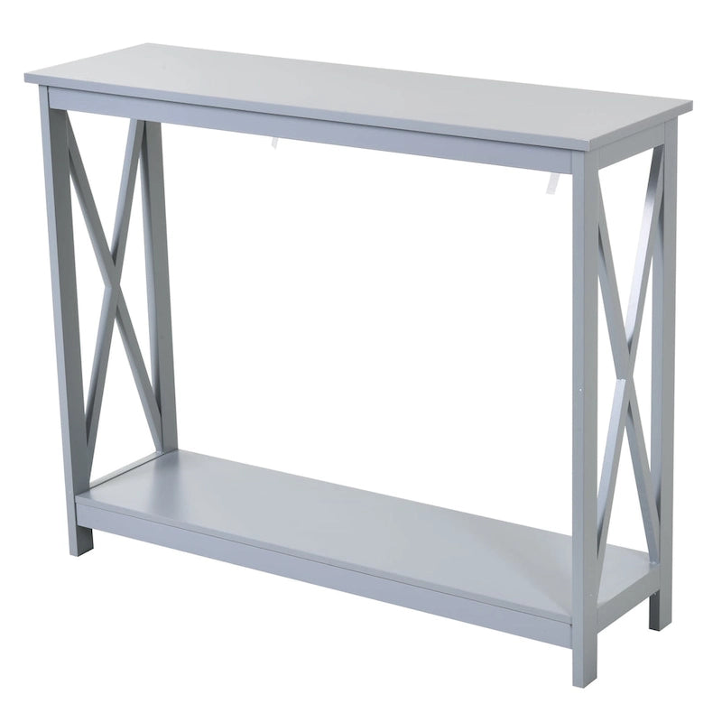 Console de ferme avec étagère de rangement inférieure et côtés en X — Gris