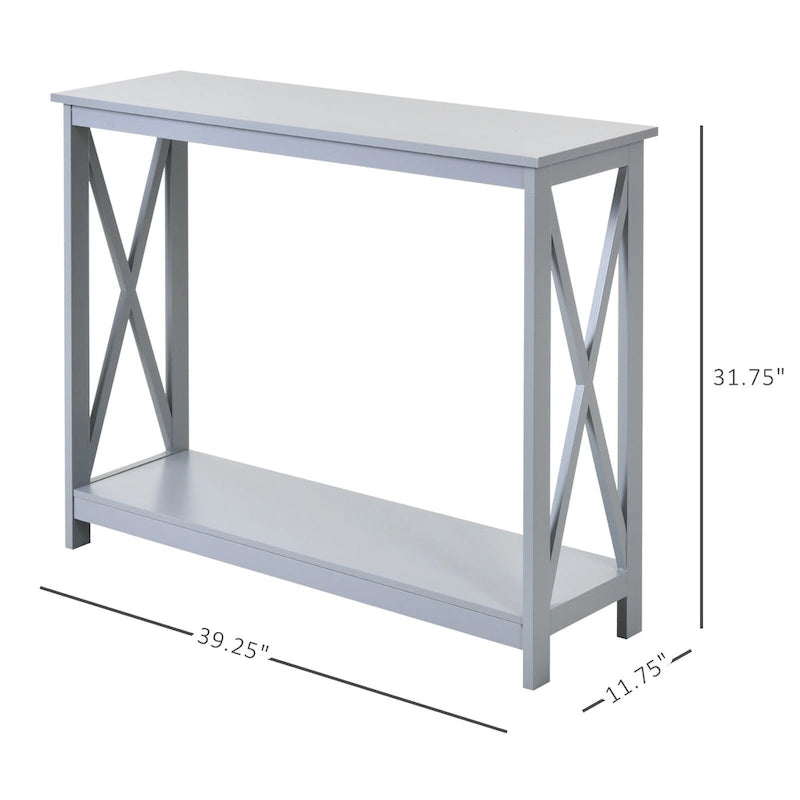 Console de ferme avec étagère de rangement inférieure et côtés en X — Gris