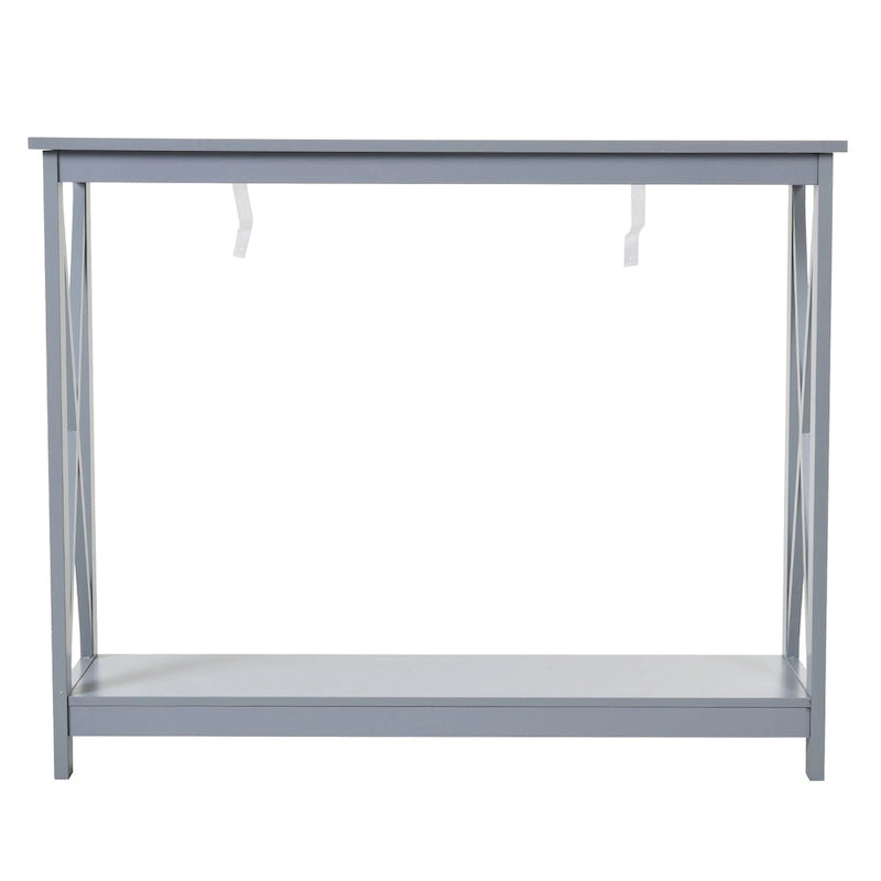 Console de ferme avec étagère de rangement inférieure et côtés en X — Gris