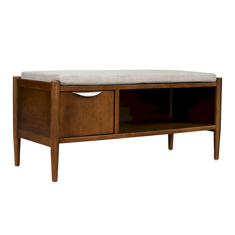 Banc de rangement du milieu du siècle avec coussin rembourré — 106,7 cm