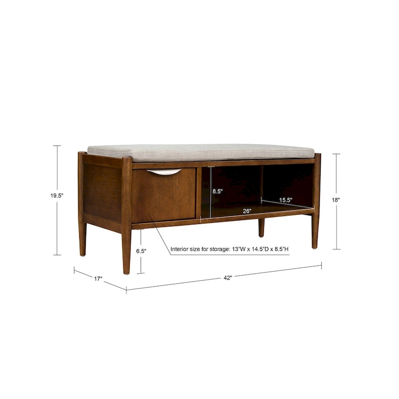 Banc de rangement du milieu du siècle avec coussin rembourré — 106,7 cm