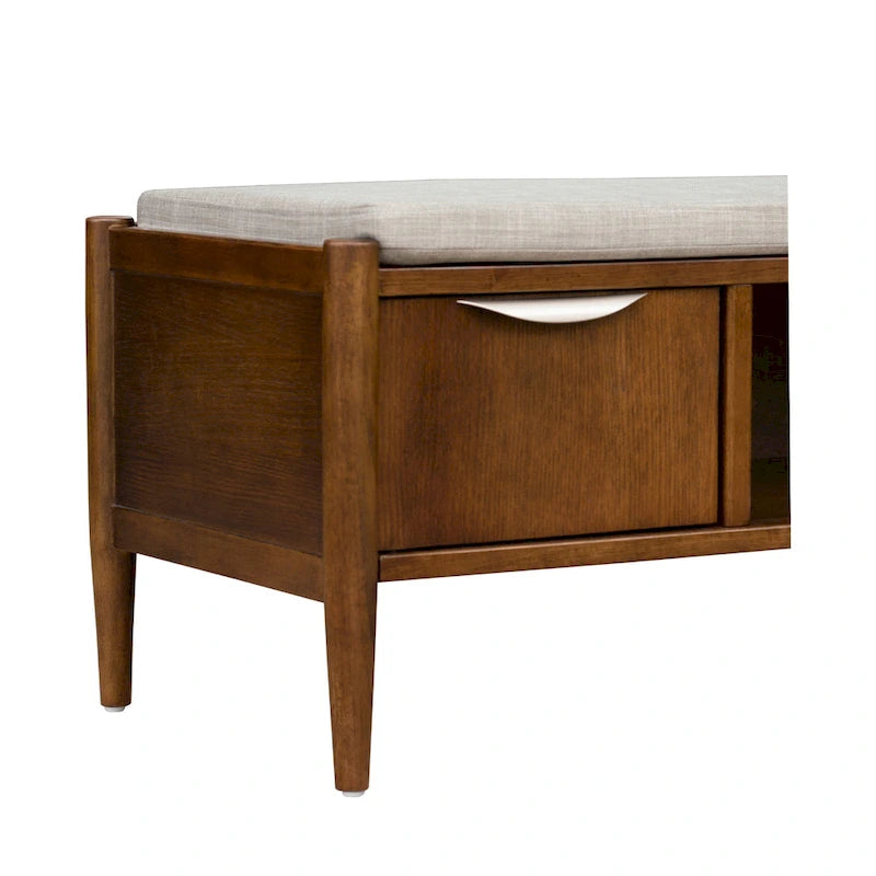Banc de rangement du milieu du siècle avec coussin rembourré — 106,7 cm