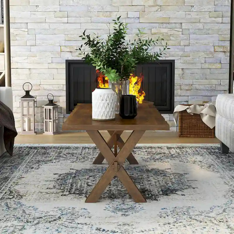 Table basse en bois massif à bords bruts de 47 pouces avec piètement en X — Noyer