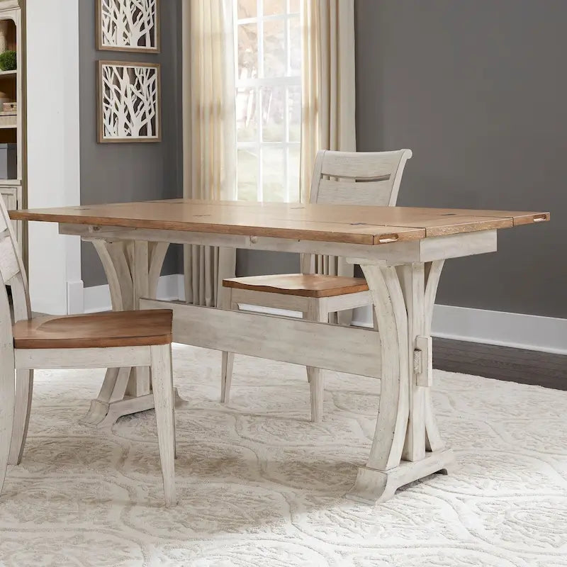 Table console de canapé avec plateau extensible et couvercle relevable, style Ferme — Blanc antique et châtaignier