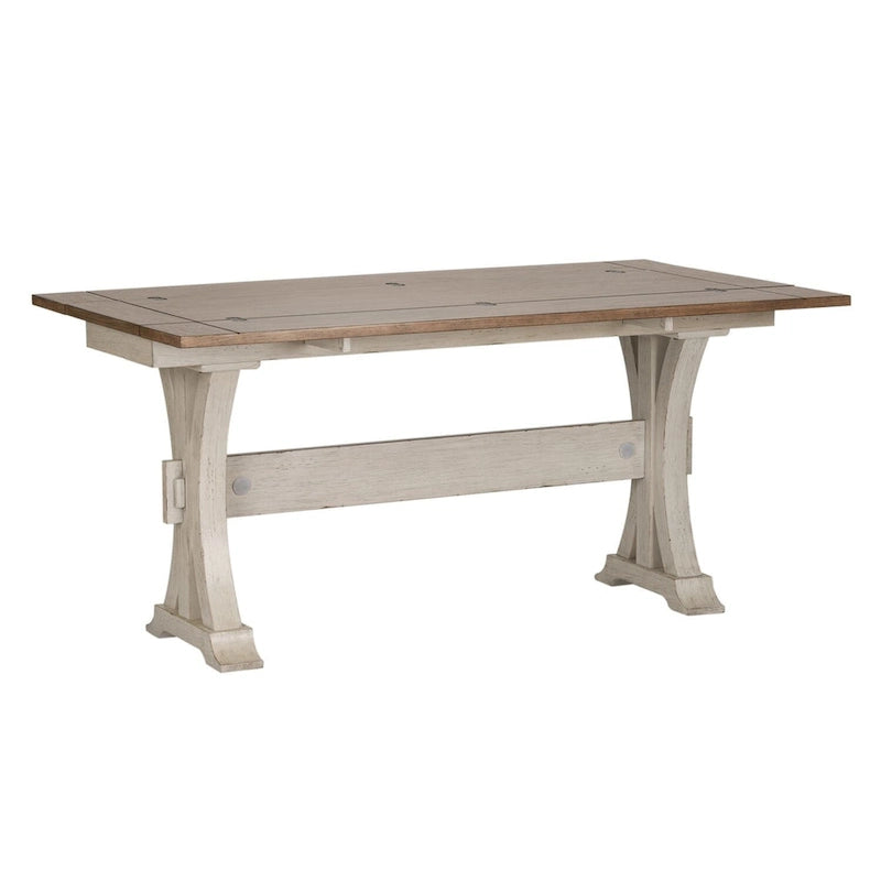 Table console de canapé avec plateau extensible et couvercle relevable, style Ferme — Blanc antique et châtaignier