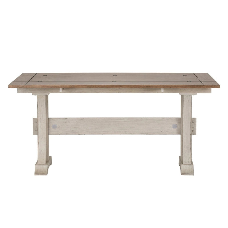 Table console de canapé avec plateau extensible et couvercle relevable, style Ferme — Blanc antique et châtaignier