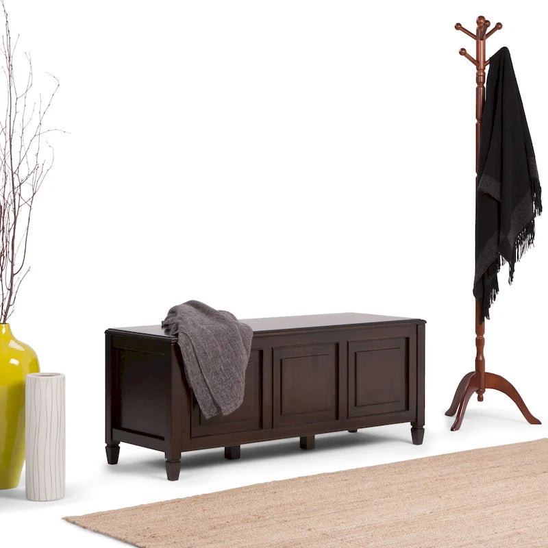Banc de rangement en bois massif de 130 cm avec couvercle sécurisé pour enfants — 4 couleurs