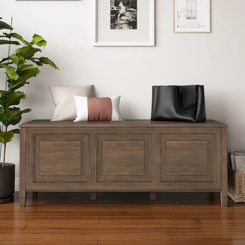 Banc de rangement en bois massif de 130 cm avec couvercle sécurisé pour enfants — 4 couleurs