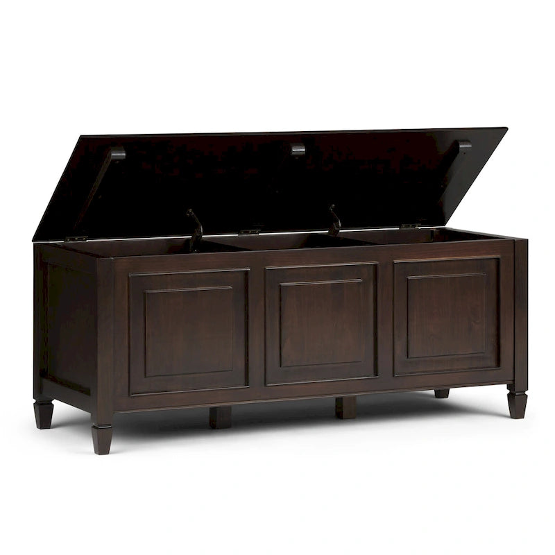 Banc de rangement en bois massif de 130 cm avec couvercle sécurisé pour enfants — 4 couleurs