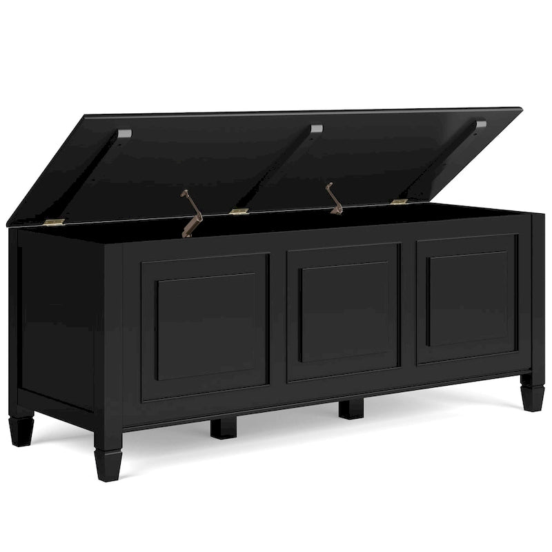 Banc de rangement en bois massif de 130 cm avec couvercle sécurisé pour enfants — 4 couleurs