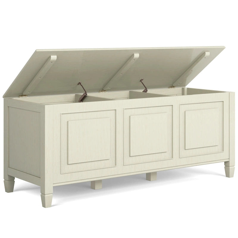Banc de rangement en bois massif de 130 cm avec couvercle sécurisé pour enfants — 4 couleurs