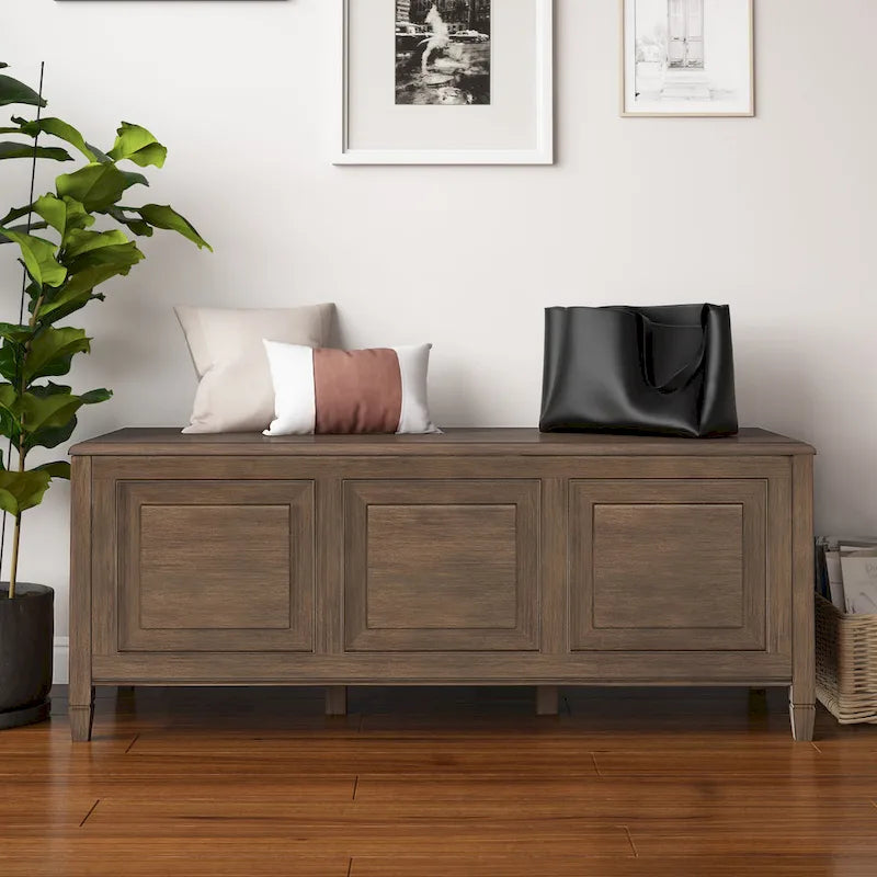 Banc de rangement en bois massif de 130 cm avec couvercle sécurisé pour enfants — 4 couleurs