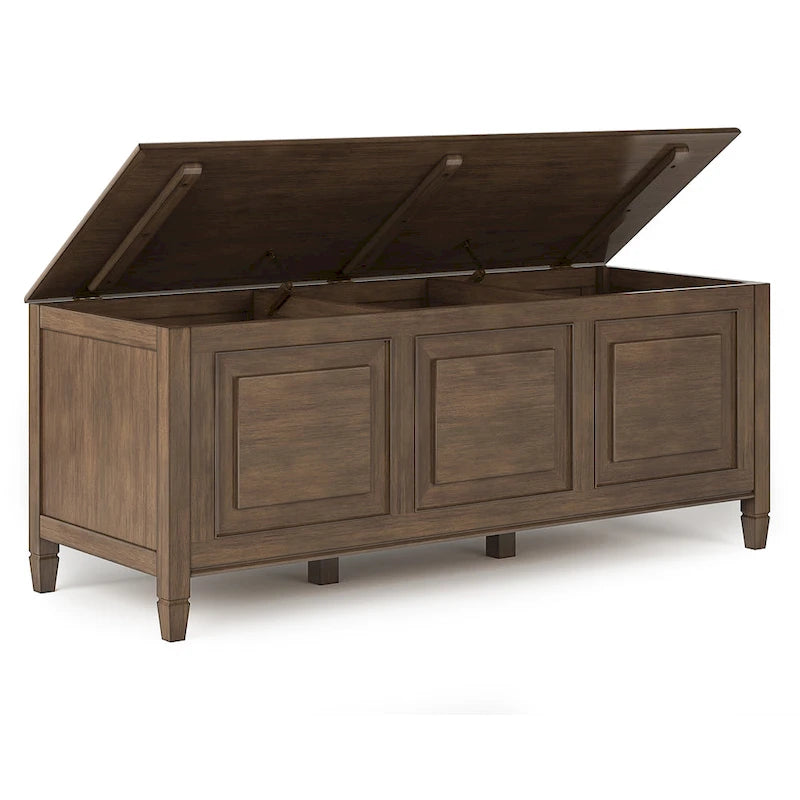 Banc de rangement en bois massif de 130 cm avec couvercle sécurisé pour enfants — 4 couleurs