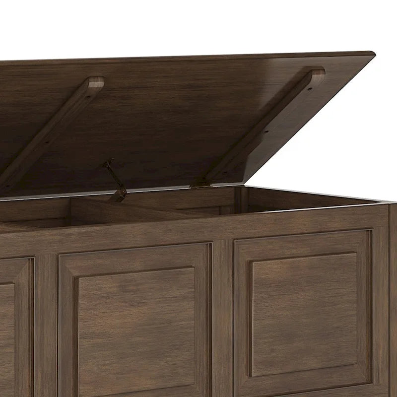 Banc de rangement en bois massif de 130 cm avec couvercle sécurisé pour enfants — 4 couleurs