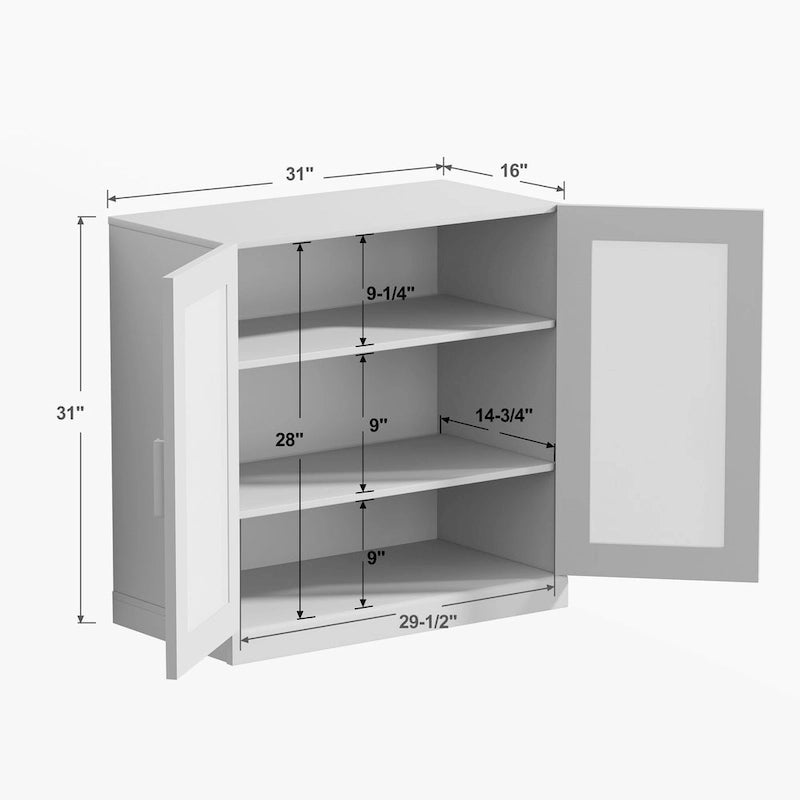 Meuble de rangement en bois massif avec portes vitrées et étagères réglables — 2 couleurs