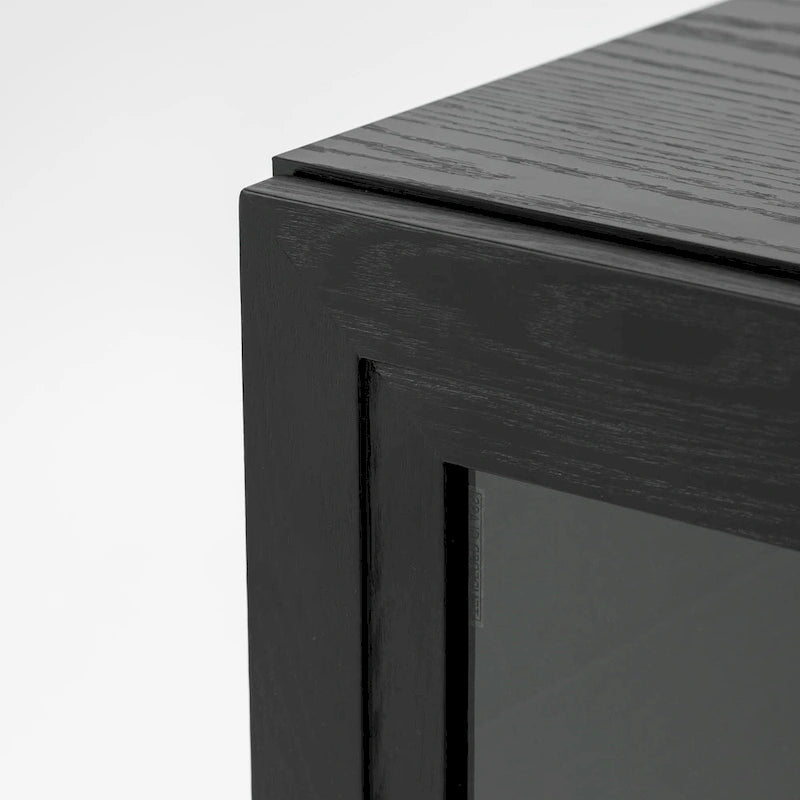 Meuble de rangement en bois massif avec portes vitrées et étagères réglables — 2 couleurs