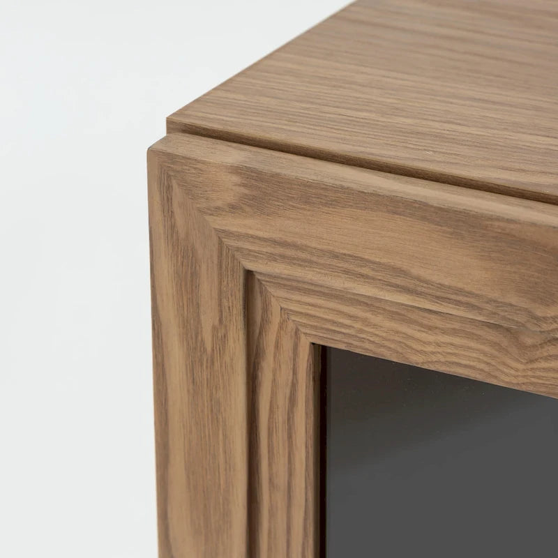 Meuble de rangement en bois massif avec portes vitrées et étagères réglables — 2 couleurs