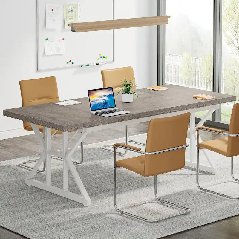 Table de conférence de 180 cm avec pieds en acier en X — Accueille 6 à 8 personnes